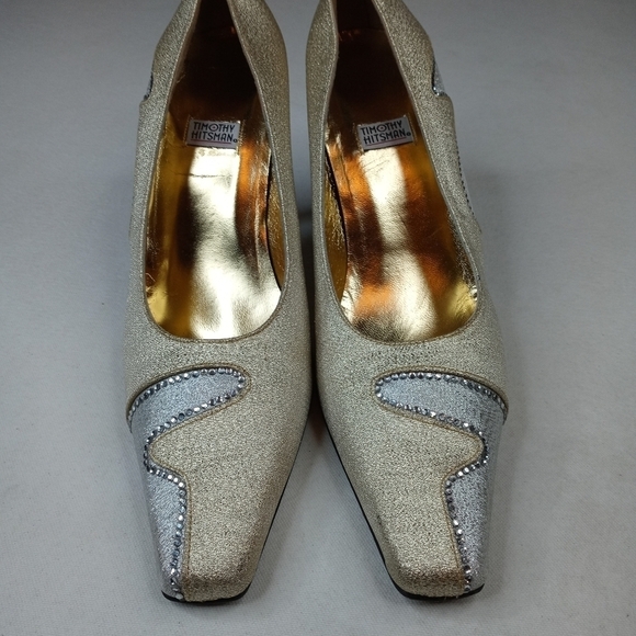 Timothy Hitsman women's 4" heel pumps. Gold, silve - Picture 3 of 12